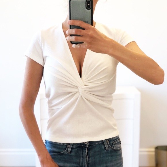 ALYS BEACH White Ribbed Short Sleeve Twist Shirt - Picture 5 of 9